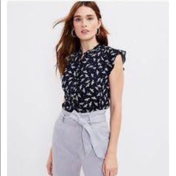 Loft Petite Bee Ruffle Top XXSP - Picture 2 of 5